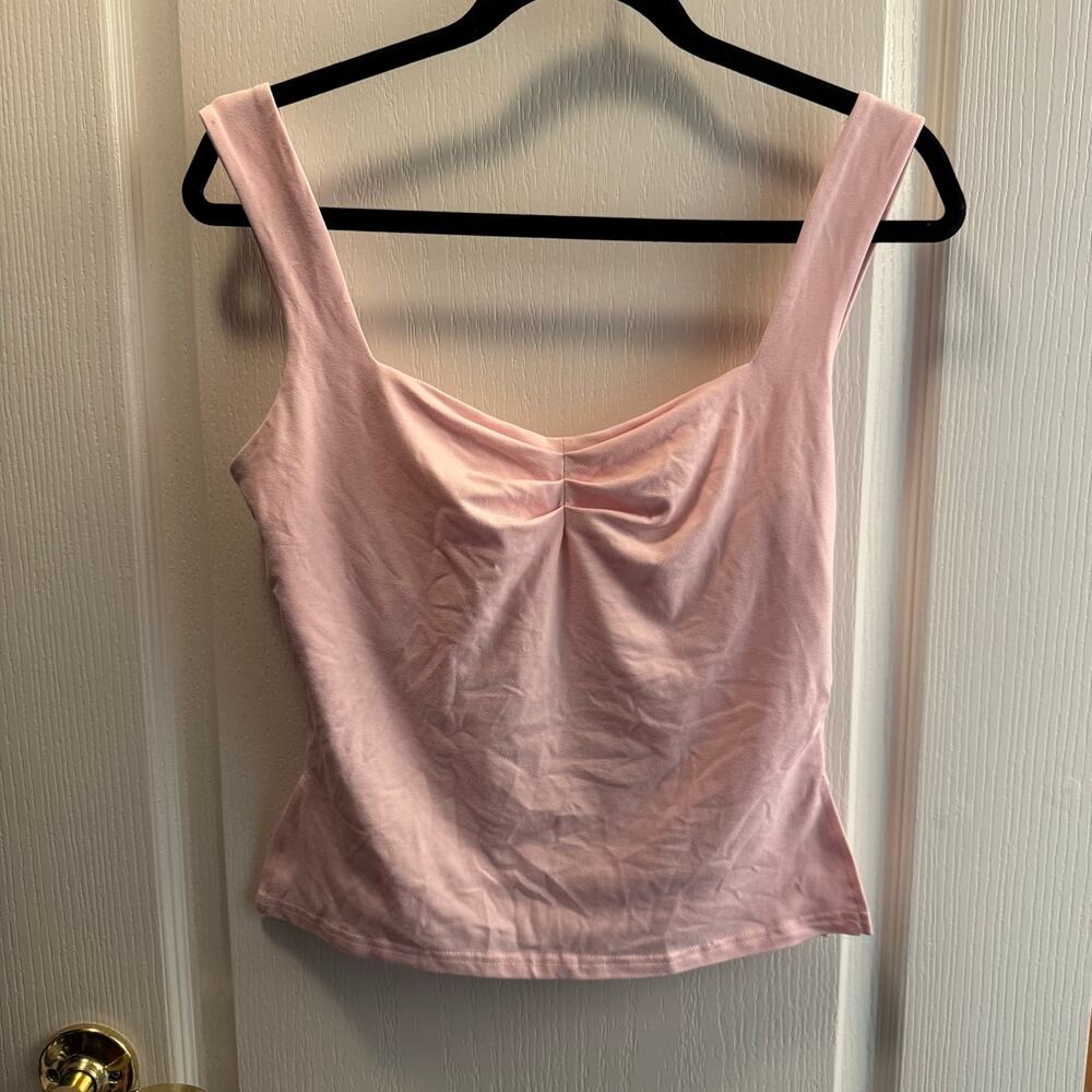 Ballet Pink Square Neck Tank with Ruched Detail at Chest Size L
